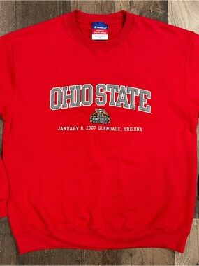 Champion Red Ohio State Crewneck Sweatshirt with Embroidered Logo